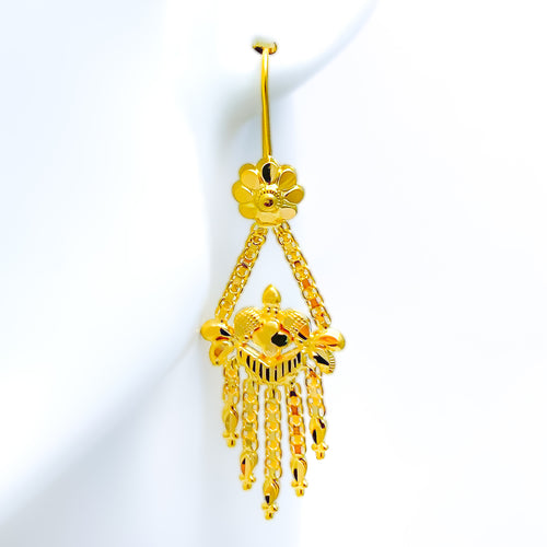 Intricate Motif 22K Gold Hanging Hook Earrings 