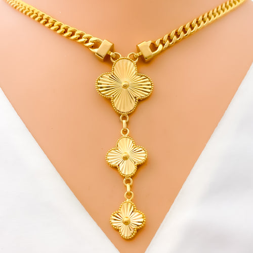 Fancy Triple Clover 5-Piece 21k Gold Necklace Set