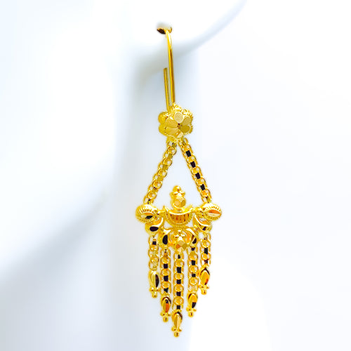 Graceful Motif 22K Gold Hanging Hook Earrings 