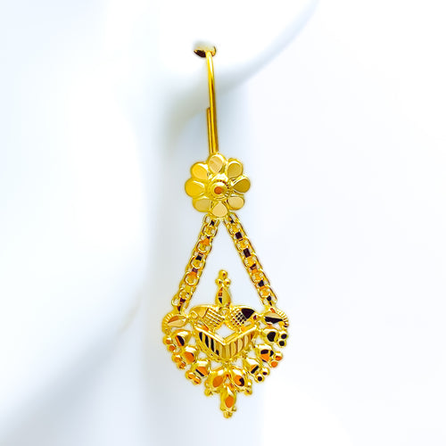 Sophisticated Tapered 22K Gold Hanging Hook Earrings 