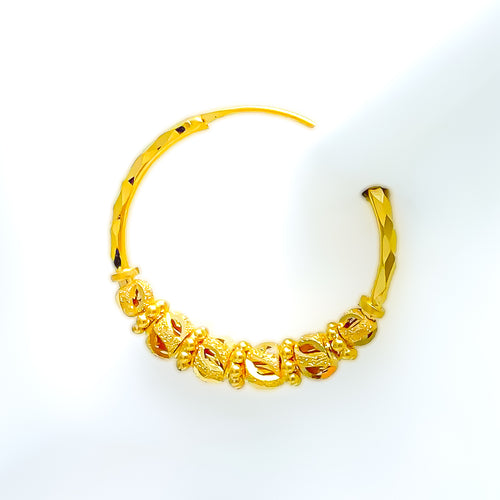 Textured Leaf 22K Gold Hoop Earrings
