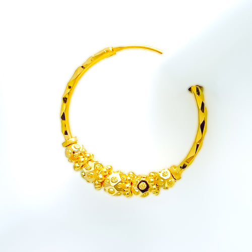 Alternating Dotted 22K Gold Bali Earrings