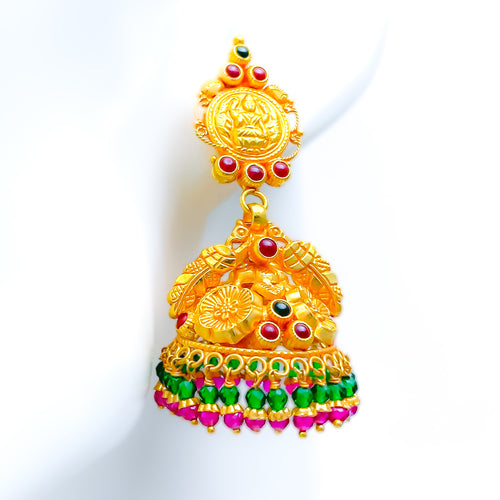 Delightful Floral 22K Gold Antique Jhumki Earrings