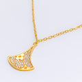 Graceful Floral Fanned 21k Gold CZ Necklace