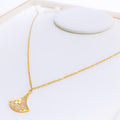 Graceful Floral Fanned 21k Gold CZ Necklace