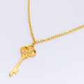 Decorative Key Shaped 21k Gold CZ Necklace