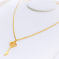 Decorative Key Shaped 21k Gold CZ Necklace