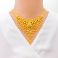 Intricate Floral Fanned 22k Gold Necklace Set