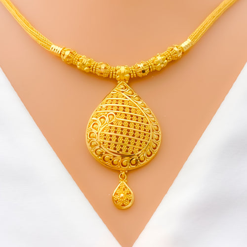 Glistening Elevated 22k Gold Drop Necklace Set