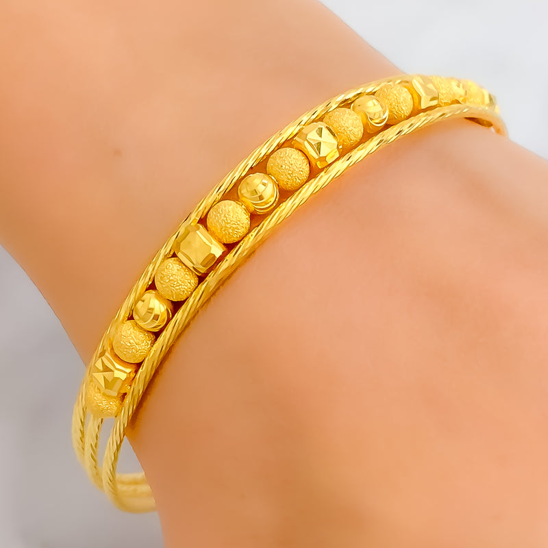 Intricate Gleaming 22k Gold Orb Bangle Bracelet