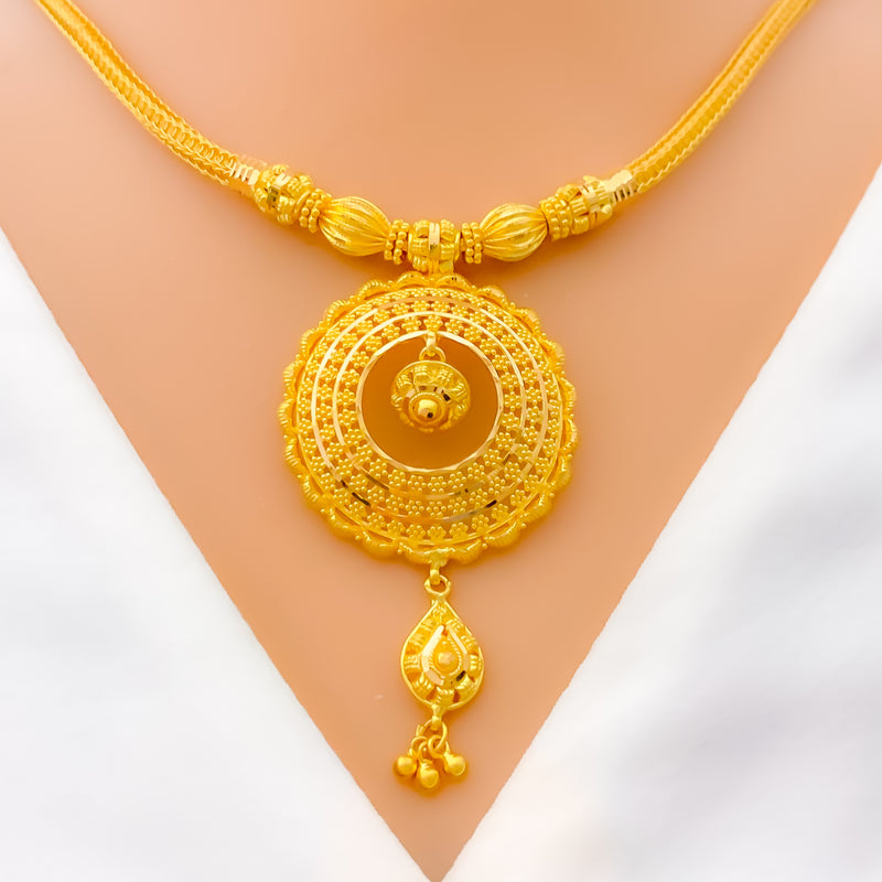 Ornate Open Flower 22k Gold Necklace Set