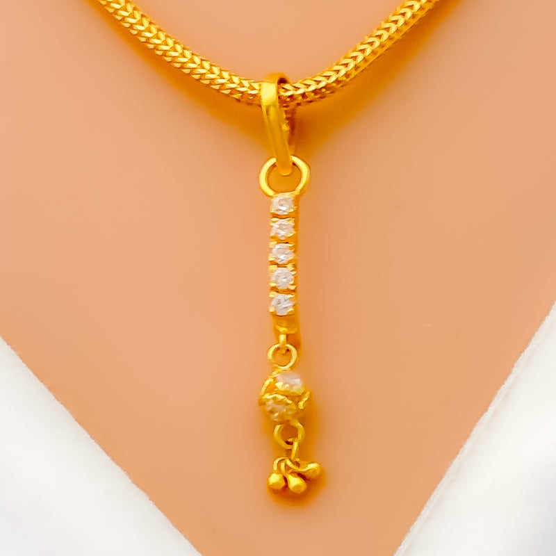 Dainty Tasseled 22k Gold CZ Pendant 