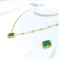 Posh Blooming Malachite Clover 21k Gold Necklace Set