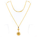 Extravagant Clover Coin 21k Gold Pendant W/Chain 