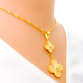 Impressive Dangling Clover 21k Gold Pendant W/Chain 