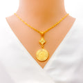 Extravagant Clover Coin 21k Gold Pendant W/Chain 