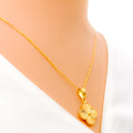 Petite Shimmering Clover 21k Gold Pendant W/Chain 