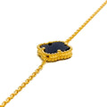 Trendy Slender 22k Gold Onyx Clover Bracelet 