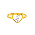 Delicate Sleek Heart Accented 18K Gold + Diamond Ring 