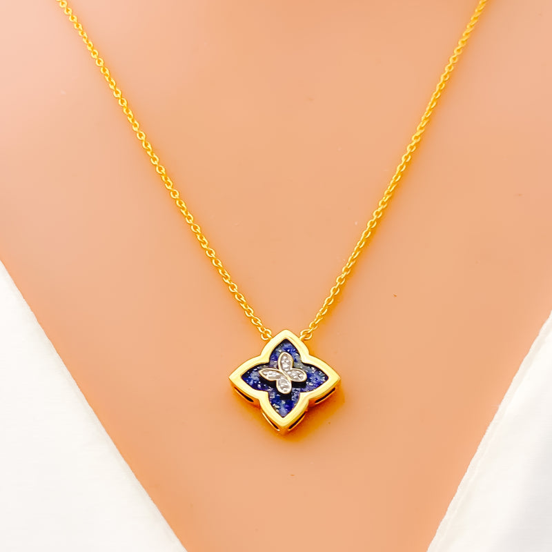 Decorative Floral Diamond + 18k Gold Necklace Set 