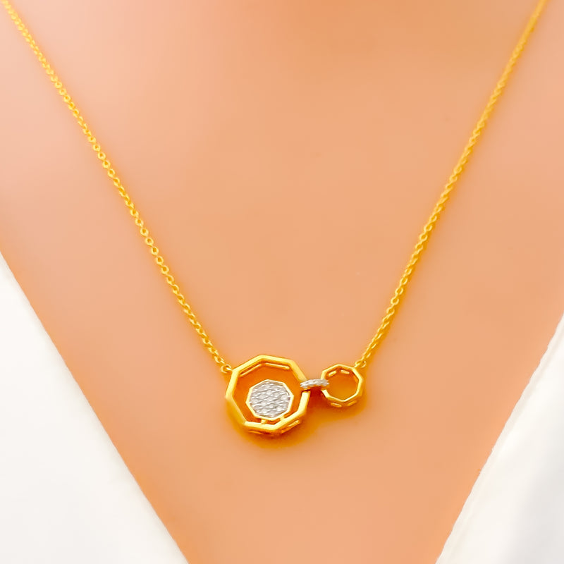 Chic Contemporary Diamond + 18k Gold Necklace Set 