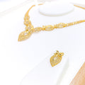 Modern Filigree Leaf 22k Gold Necklace Set