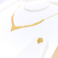 Asymmetrical Leaf Accented 22k Gold Necklace Set