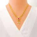 Stylish Floral Drop Diamond + 18k Gold Necklace Set 