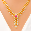 Stylish Floral Drop Diamond + 18k Gold Necklace Set 