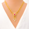 Stylish Floral Drop Diamond + 18k Gold Necklace Set 