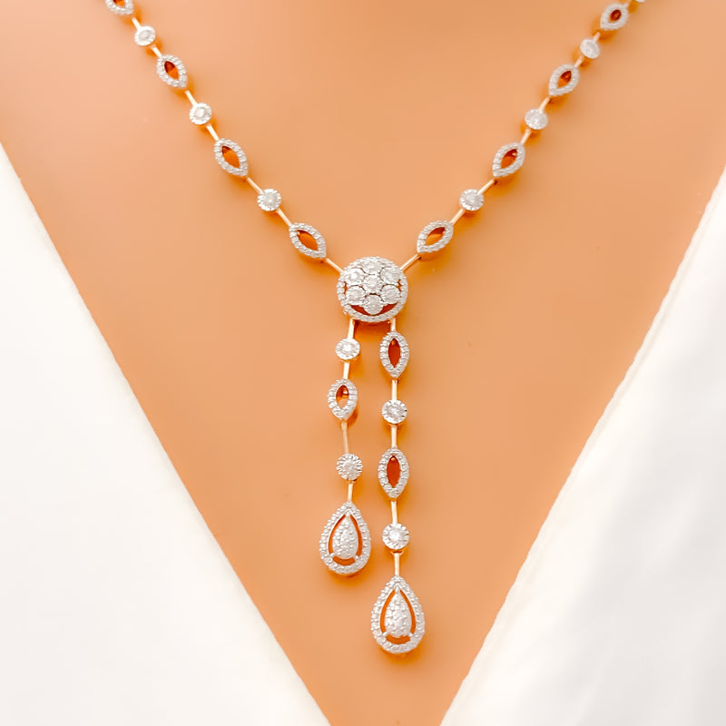 Delicate Dangling Drop Diamond + 18k Gold Necklace Set 