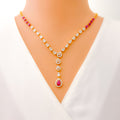 Sleek Dangling Drop Diamond + 18k Gold Necklace Set 