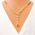 Sleek Dangling Drop Diamond + 18k Gold Necklace Set 