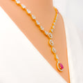 Sleek Dangling Drop Diamond + 18k Gold Necklace Set 
