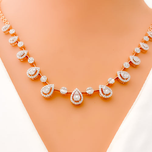 Palatial Graduating Drop Diamond + 18k Gold Necklace Set 