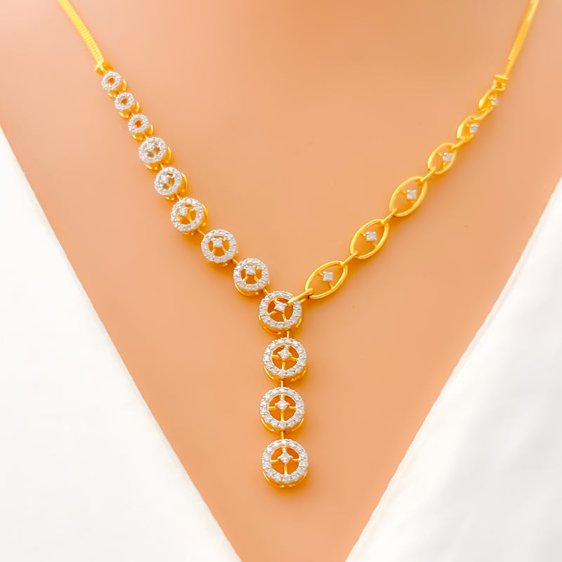 Asymmetrical Radiant Round Diamond + 18k Gold Necklace Set