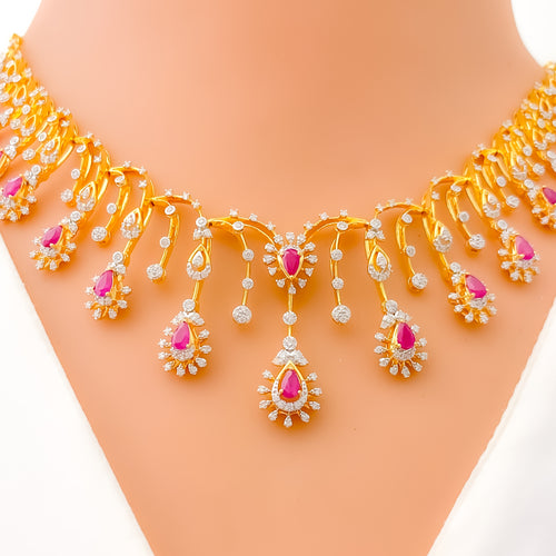 Extravagant Royal Drop Diamond + 18k Gold Necklace Set 