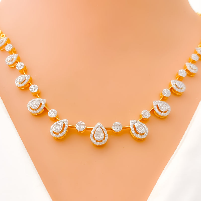 Modern Multi-Drop Diamond + 18k Gold Necklace Set 