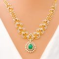 Brilliant Artistic Floral Drop Diamond + 18k Gold Necklace Set 