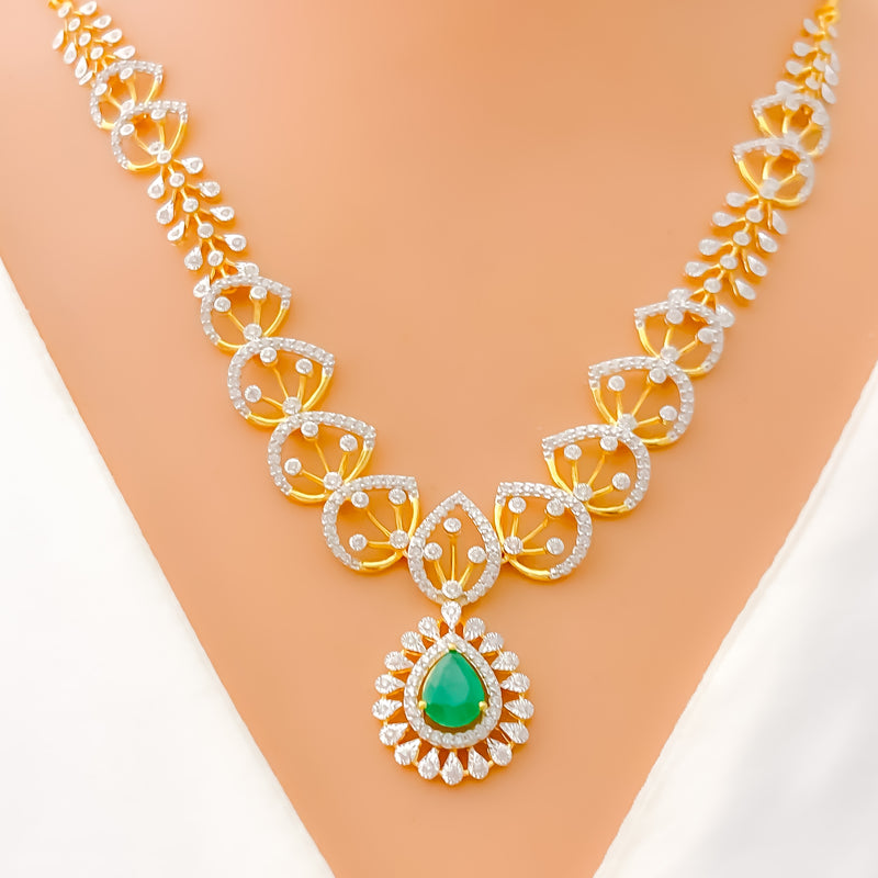 Brilliant Artistic Floral Drop Diamond + 18k Gold Necklace Set 