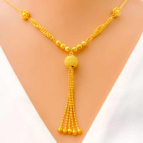 Posh Sand Finish Orb 22K Gold Necklace Set