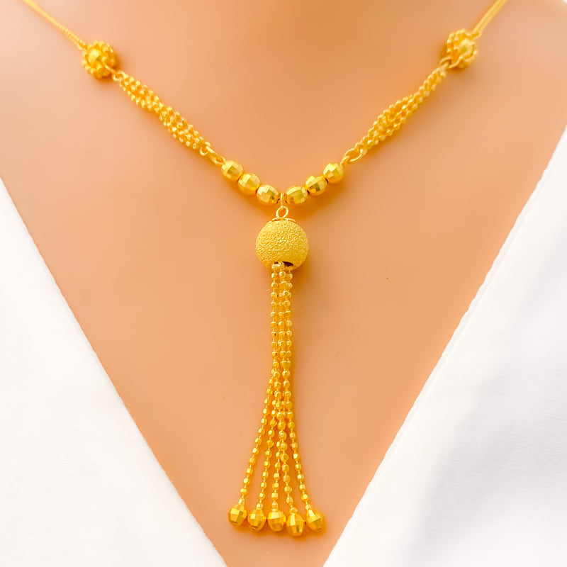 Posh Sand Finish Orb 22K Gold Necklace Set