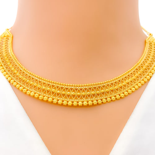 Elegant Floral Marquise Line 22k Gold Necklace Set 