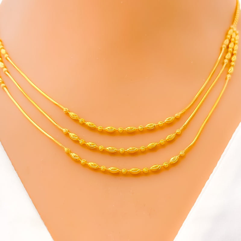 Chic Triple Layered 22K Gold Necklace Set