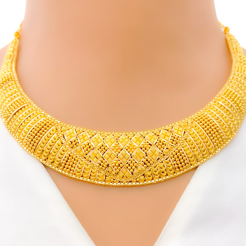 Impressive Beaded Semi Choker 22k Gold Necklace Set 