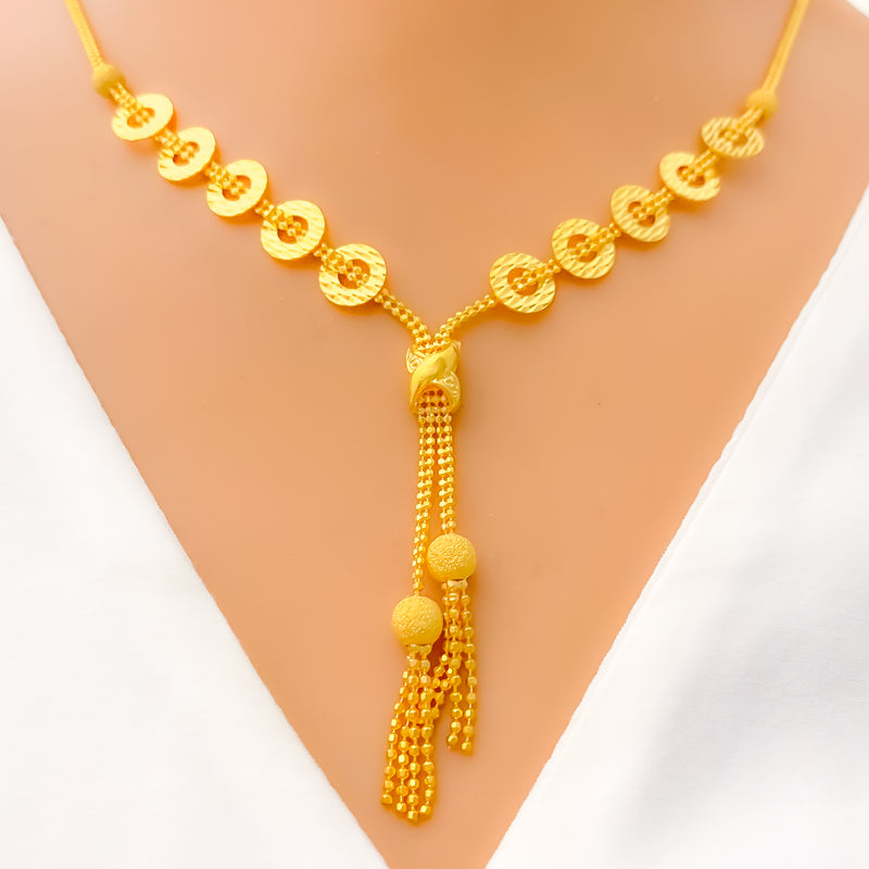 Sleek Sparkling Dangling Orb 22k Gold Necklace Set