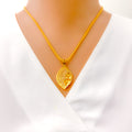 Netted Leaf Adorned 22K Gold Pendant Set