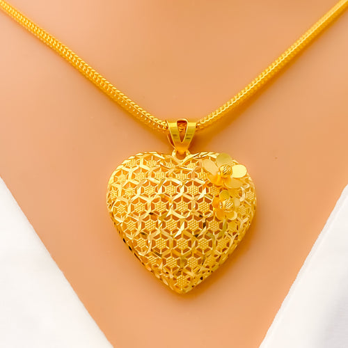 Magnificent Domed Heart 22K Gold Pendant Set