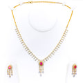 Stylish Floral Drop Diamond + 18k Gold Necklace Set 
