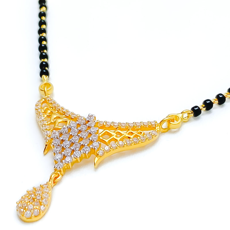 Impressive Checkered 22k Gold CZ Mangal Sutra Necklace Set 